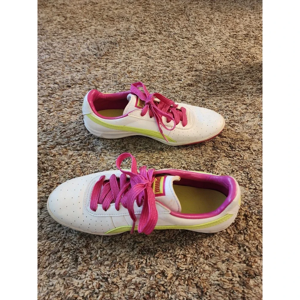 Puma G. Vilas Womens Sneaker White Pink Lime Green 354252 Size 7 Retro Tennis